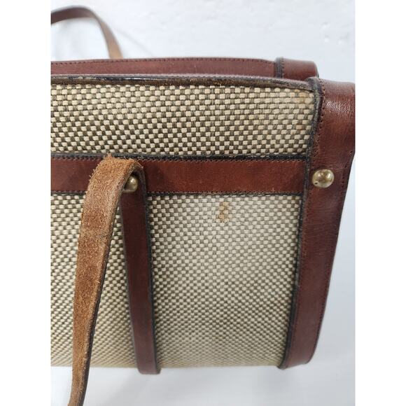 Rare Vintage Designer John Romain Leather Tweed Handbag 60s, 70s, In Brown/Beige - Picture 4 of 16